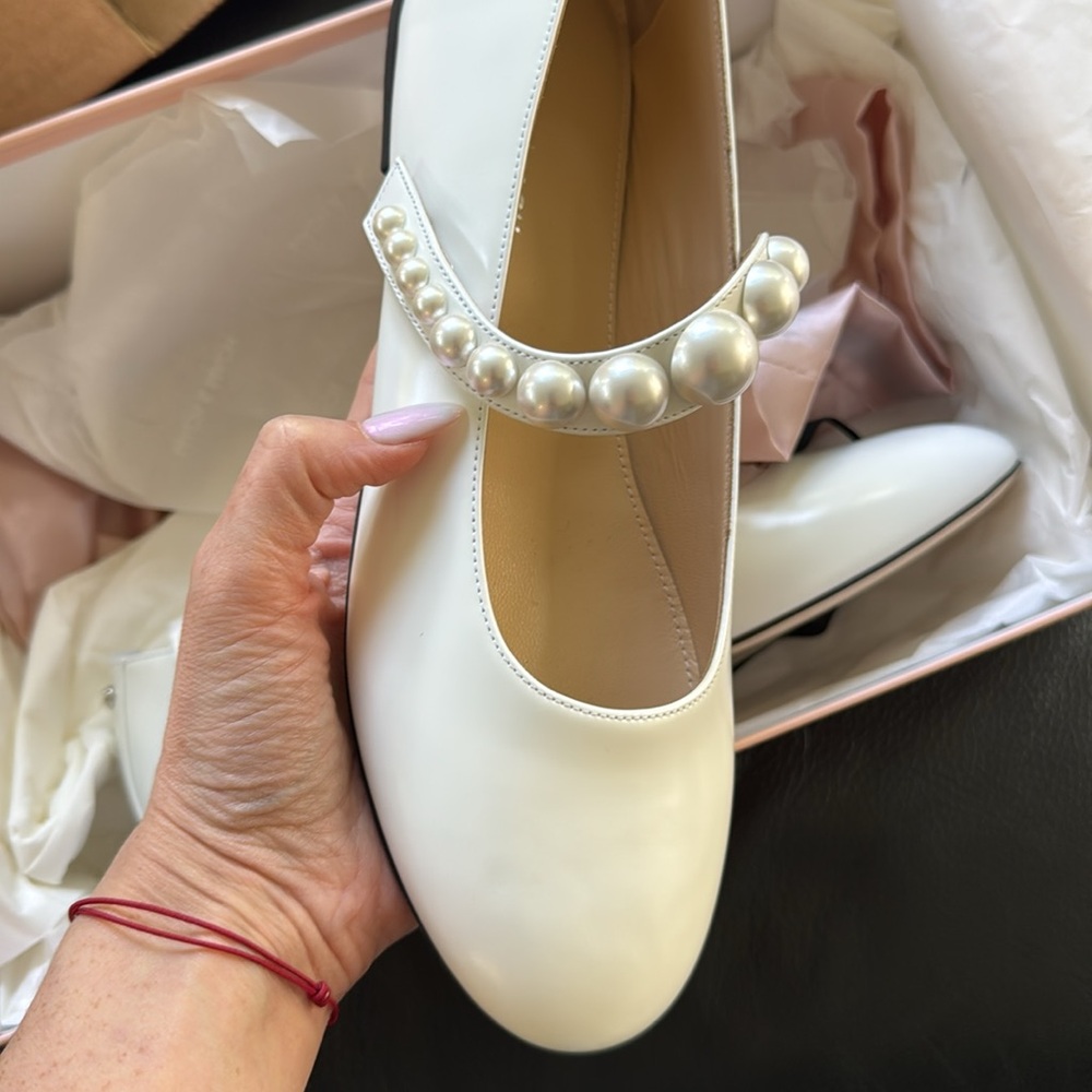 Mach & Mach Sirene Faux-Pearl Embellished Ballerina Flats, Brand Size 38.5 NWT